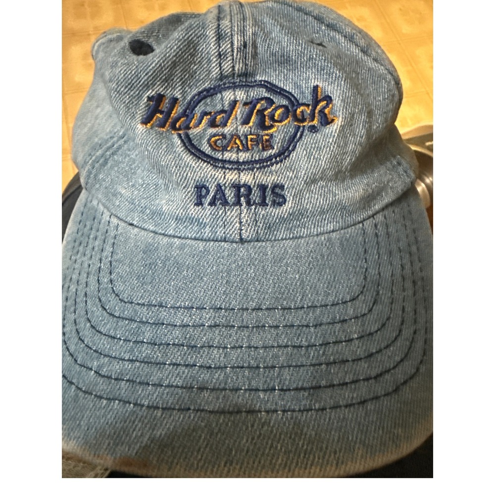 Hard Rock Cafe Paris Vintage Denim Baseball Cap Light Wash Blue Hat OSFM 1990s